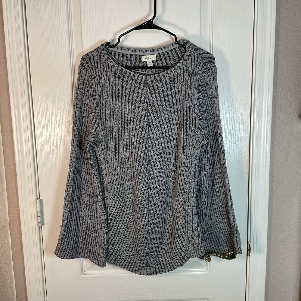 Style & Co Women's Sweater XL Gray Chevron Knit Pullover Soft Cozy Casual